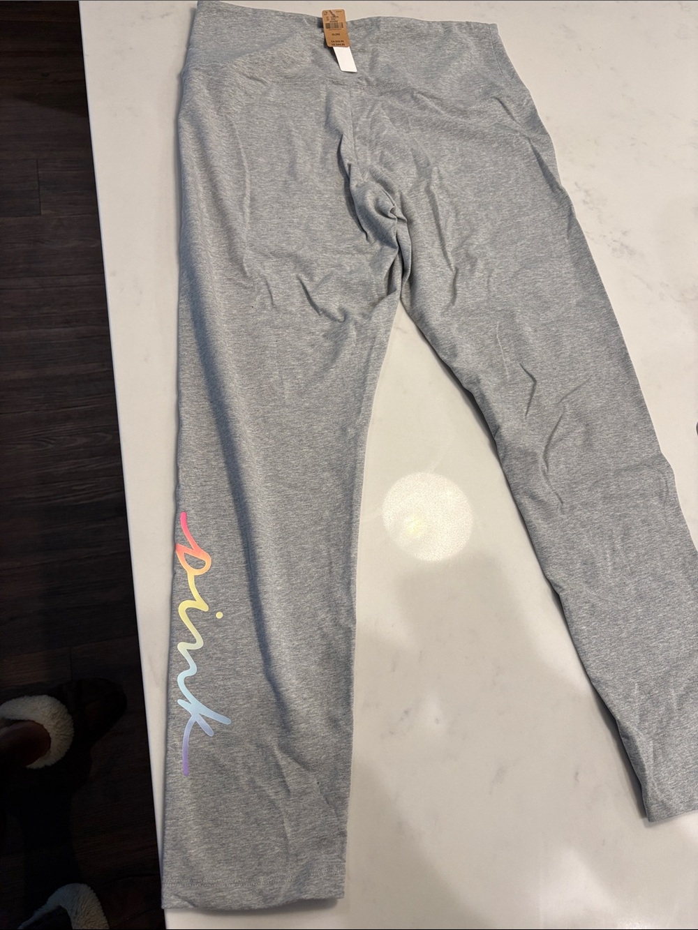 PINK Victoria's Secret Gray Leggings with Rainbow Script